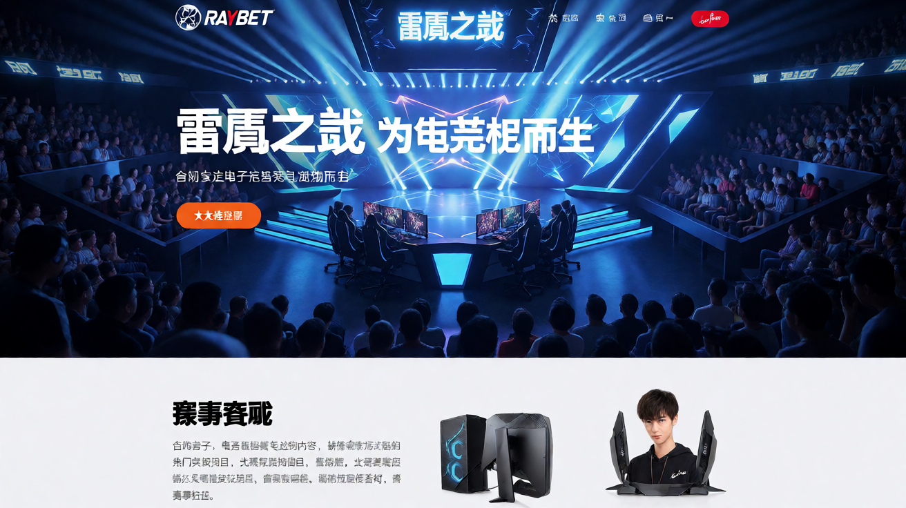 雷竞技电竞赛事现场，灯光璀璨的电竞舞台与观众席